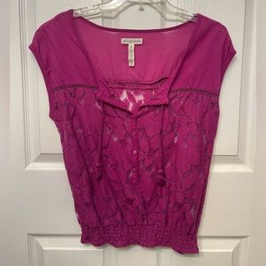 Aeropostale Pink Floral Mesh Short Sleeve Top